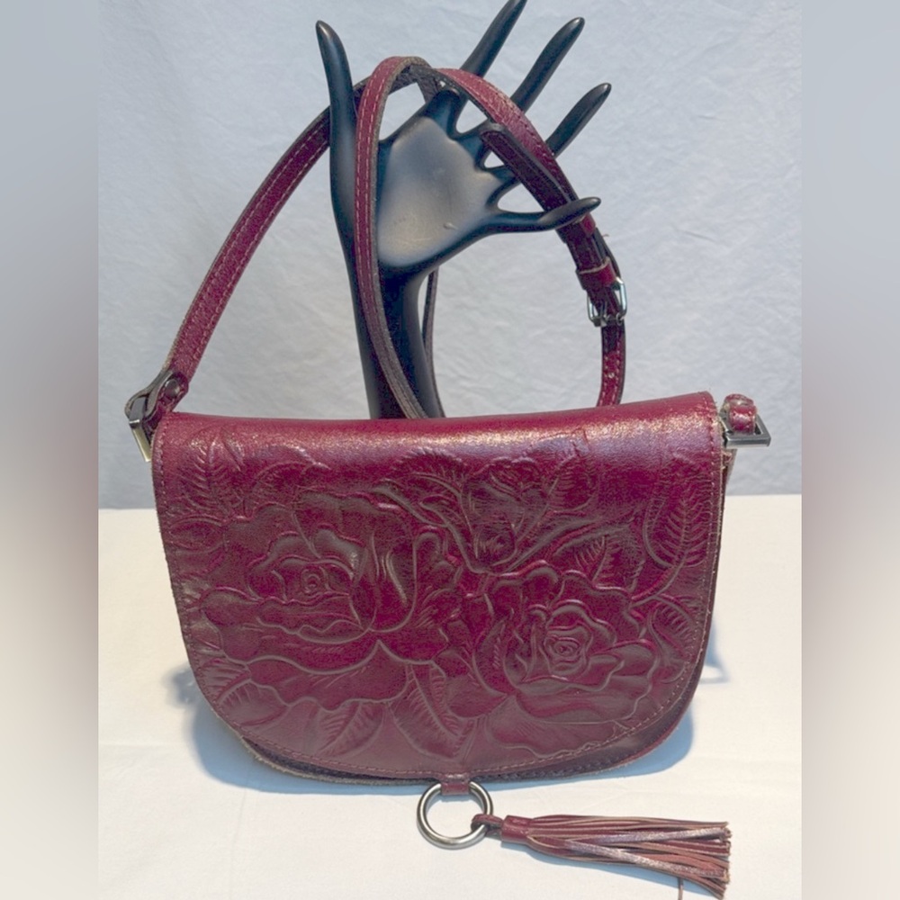 Patricia Nash Deep Red Embossed Crossbody Leather Bag